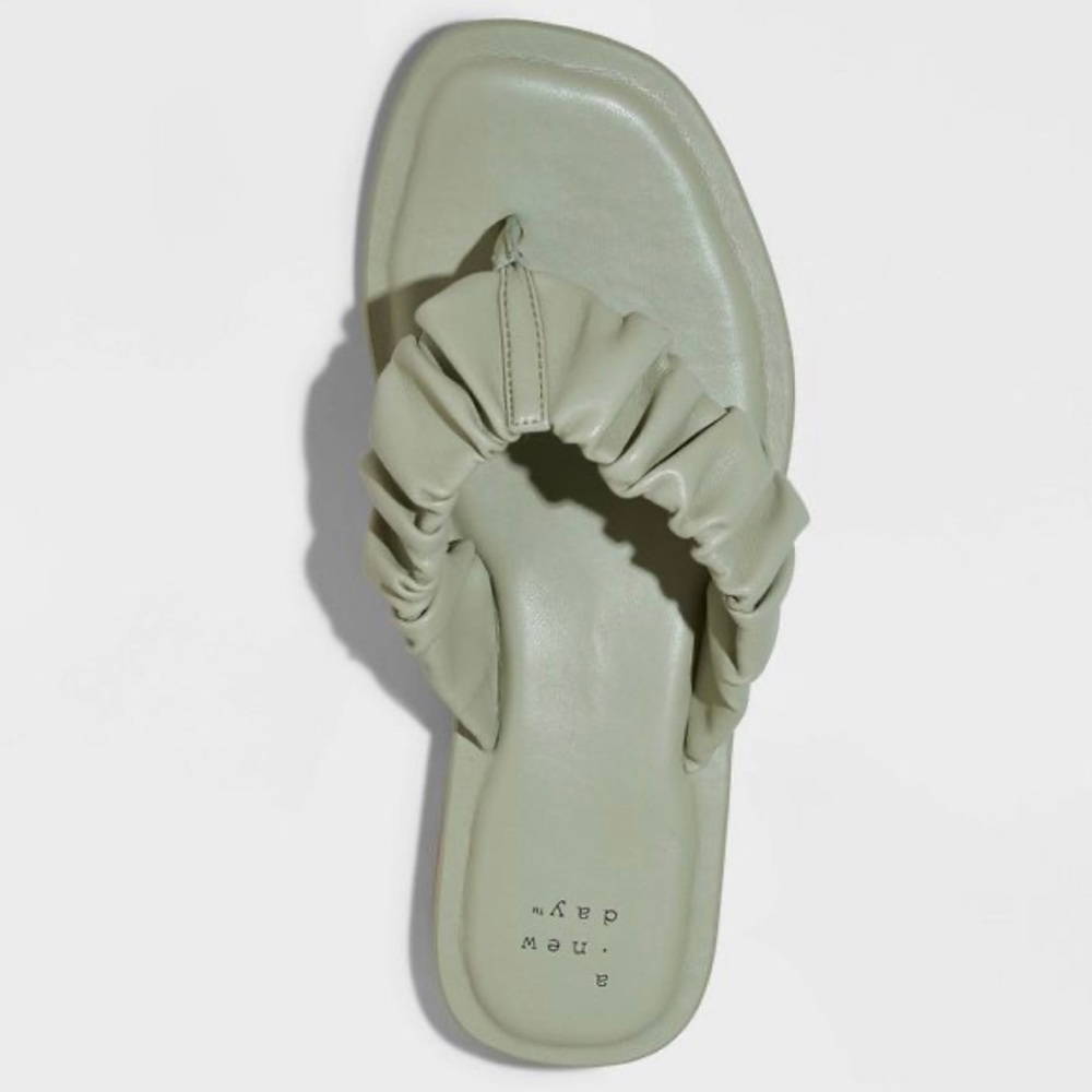A New Day Sage Green Ruched Puffy Slide Sandals | 9